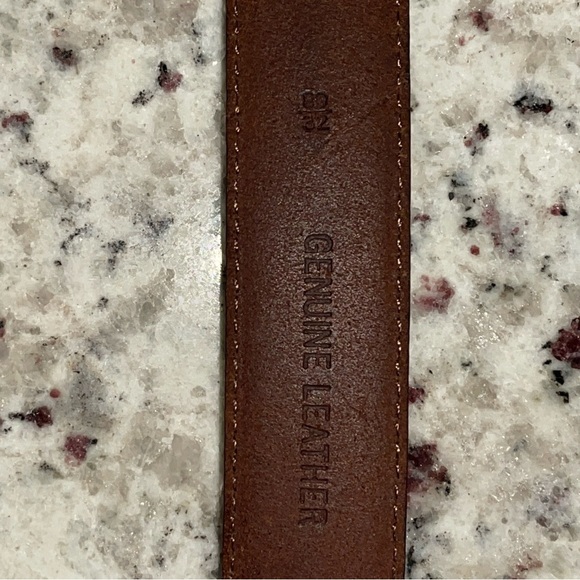 Fossil Genuine Leather Brown Belt 32” Braided Woven Bow Tie Embossed Solid Brass - Picture 5 of 8